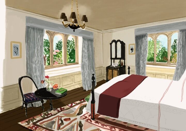 Illustration - The Manor House - Bed in front of windows