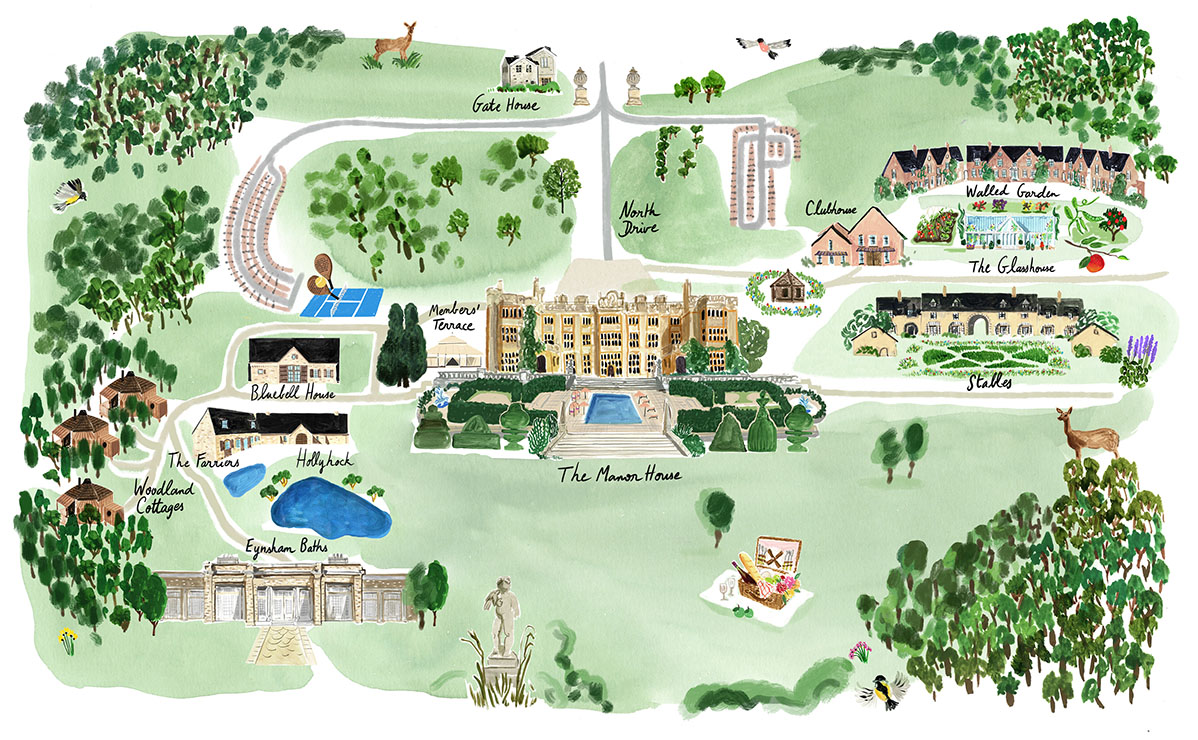 An illustrated map of Estelle Manor estate